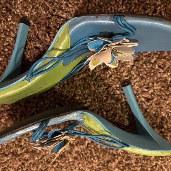 Michael Antonio Blue and Green Strappy  Floral Heels-NEW without tag - Picture 1 of 7